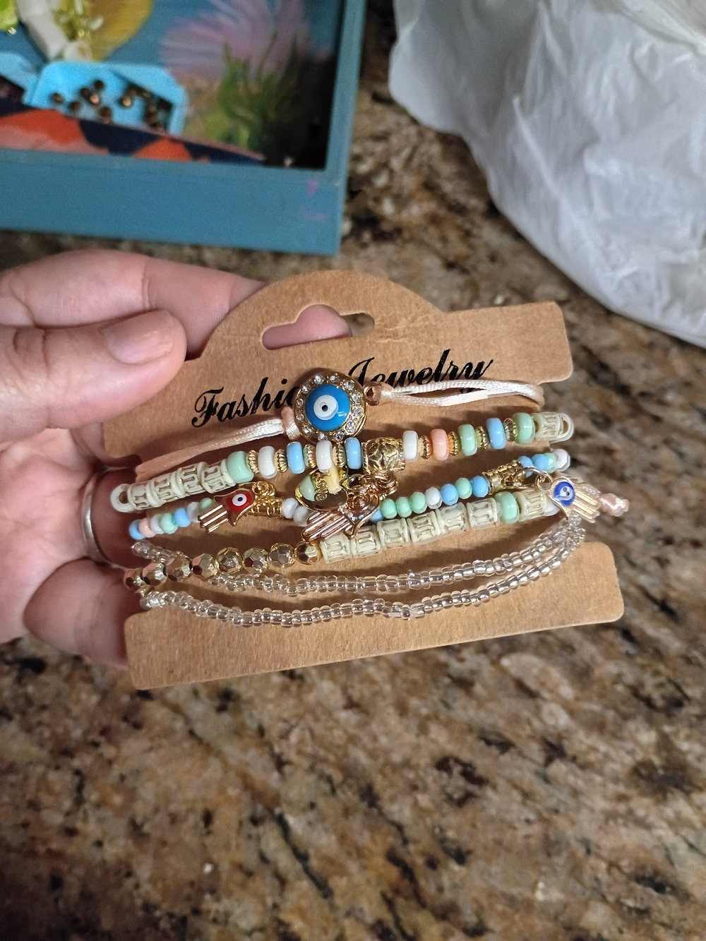 C1 Enchanted Evil Eye and Hamsa Hand Protection Bracelet Stack